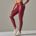 Women's Shiny Leather Look Leggings – High Waist Fitted Stretch Leggings