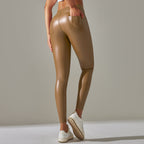 Women's Shiny Leather Look Leggings – High Waist Fitted Stretch Leggings