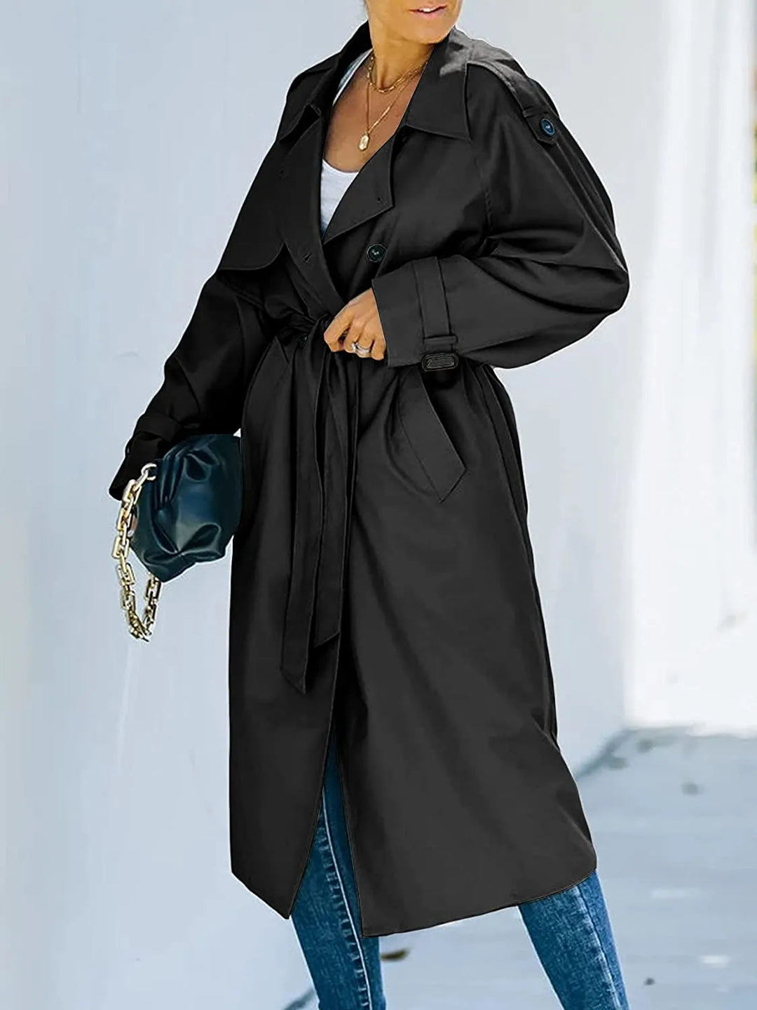 Women's Long Trench Coat – Tailored Belted Overcoat