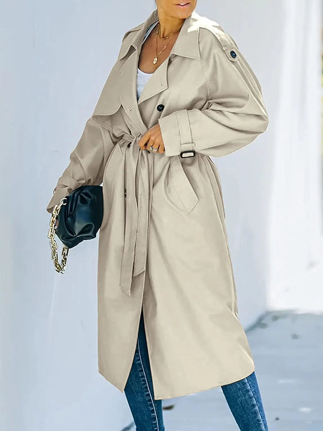 Women's Long Trench Coat – Tailored Belted Overcoat