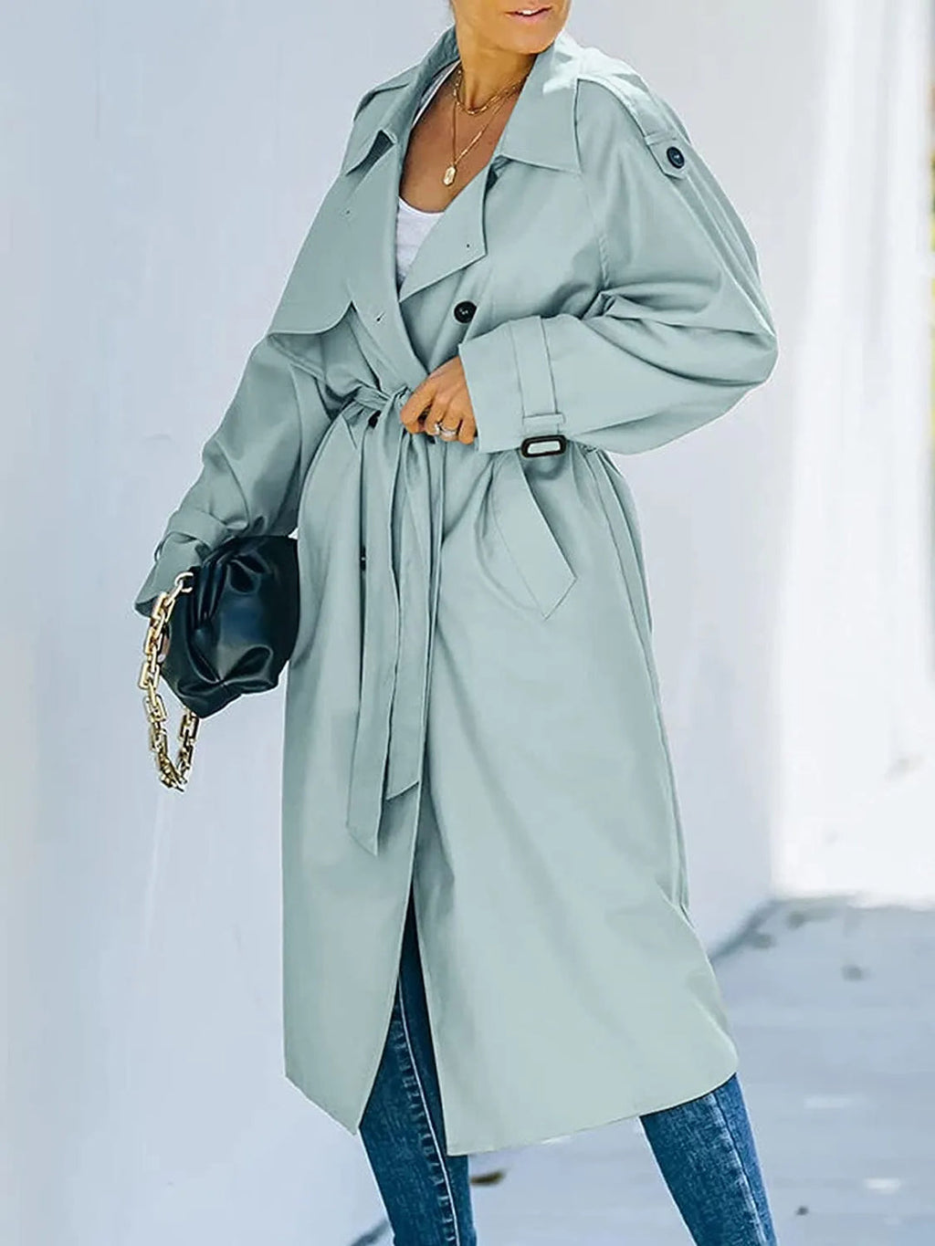 Women's Long Trench Coat – Tailored Belted Overcoat