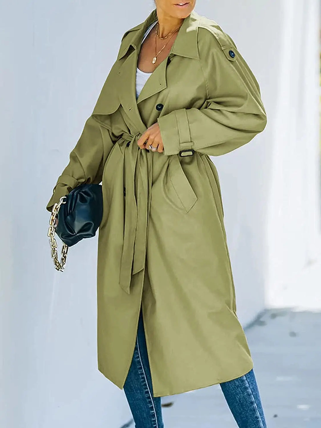 Women's Long Trench Coat – Tailored Belted Overcoat