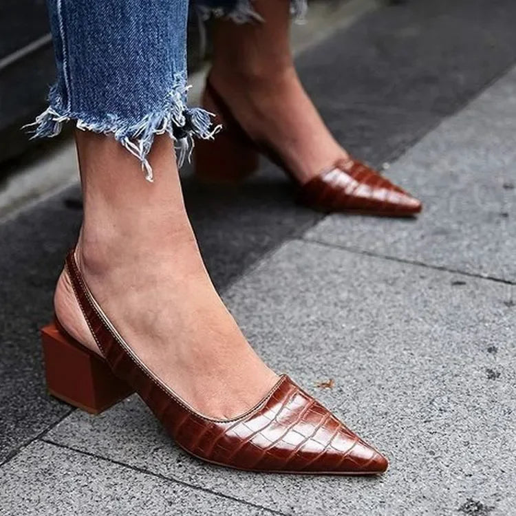 Women's Block Heel Pumps with Almond Toe and Cushioned Insole
