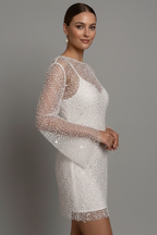 Women's Mesh Overlay Mini Dress – Long Sleeve Party Dress
