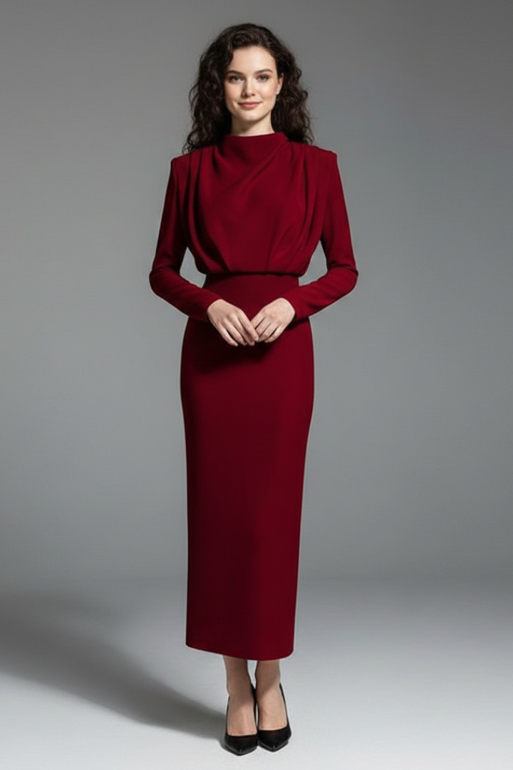 Women's High Neck Maxi Dress – Long Sleeve Occasion Dress