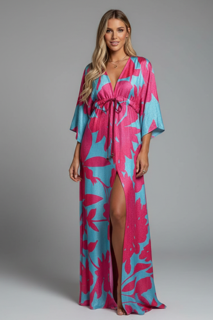 Women's Printed Maxi Dress – Belted Boho Dress