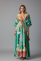 Women's Printed Maxi Dress – Belted Boho Dress