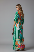 Women's Printed Maxi Dress – Belted Boho Dress