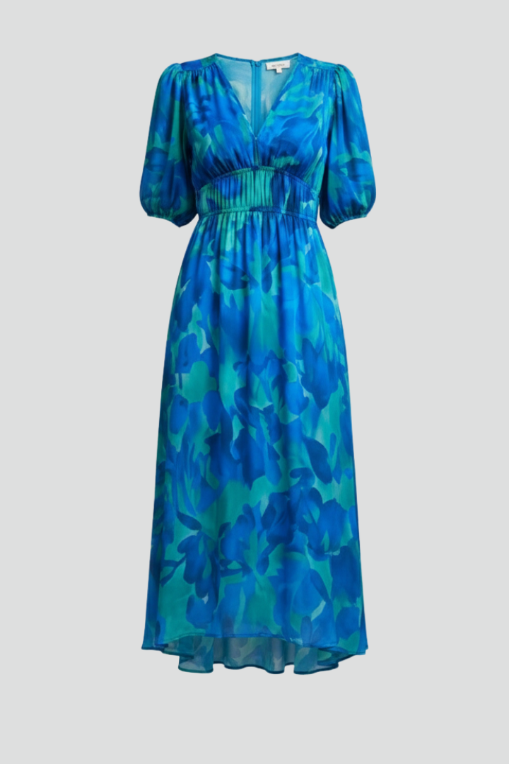 Women's Floral Midi Dress – Puff Sleeve Occasion Dress