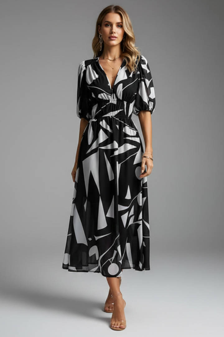 Women's Floral Midi Dress – Puff Sleeve Occasion Dress