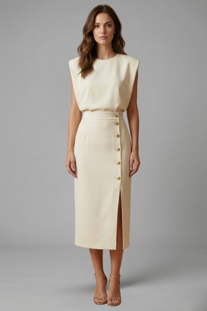Women's Sleeveless Midi Dress – Button Front Dress