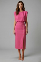 Women's Sleeveless Midi Dress – Button Front Dress