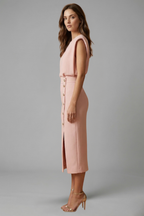Women's Sleeveless Midi Dress – Button Front Dress