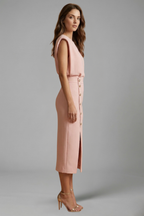 Women's Sleeveless Midi Dress – Button Front Dress
