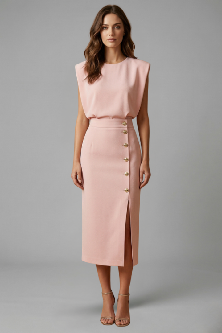 Women's Sleeveless Midi Dress – Button Front Dress