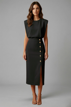 Women's Sleeveless Midi Dress – Button Front Dress