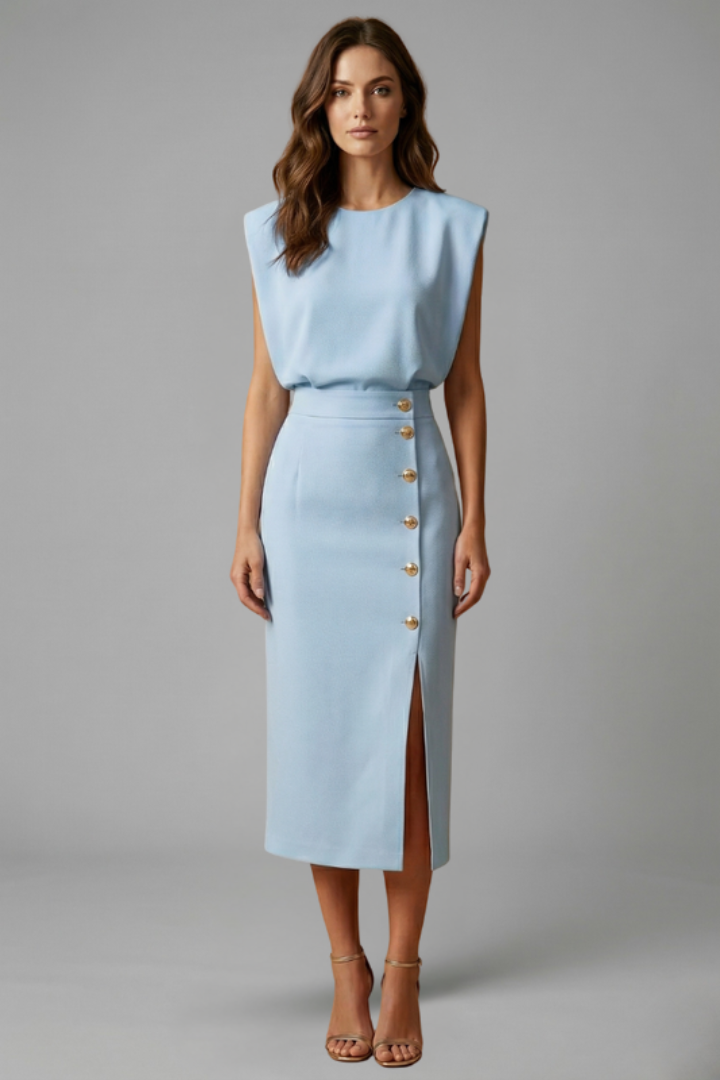 Women's Sleeveless Midi Dress – Button Front Dress