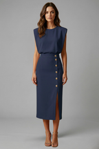 Women's Sleeveless Midi Dress – Button Front Dress