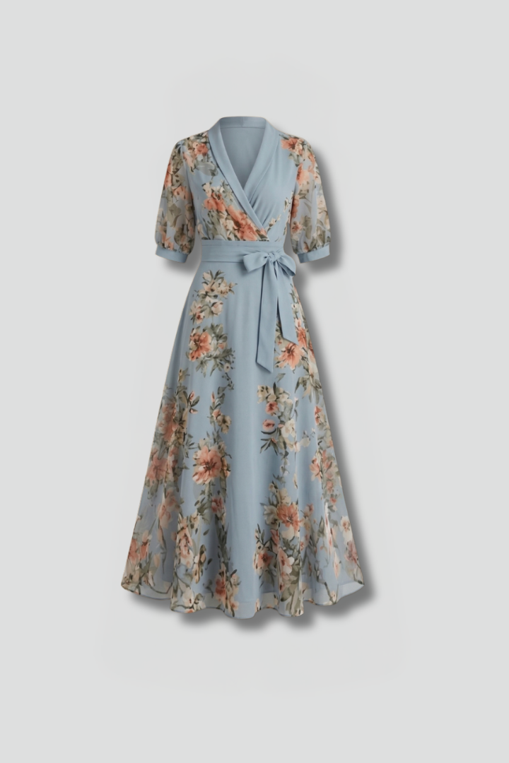Women's Floral Midi Dress – V-Neck Garden Dress