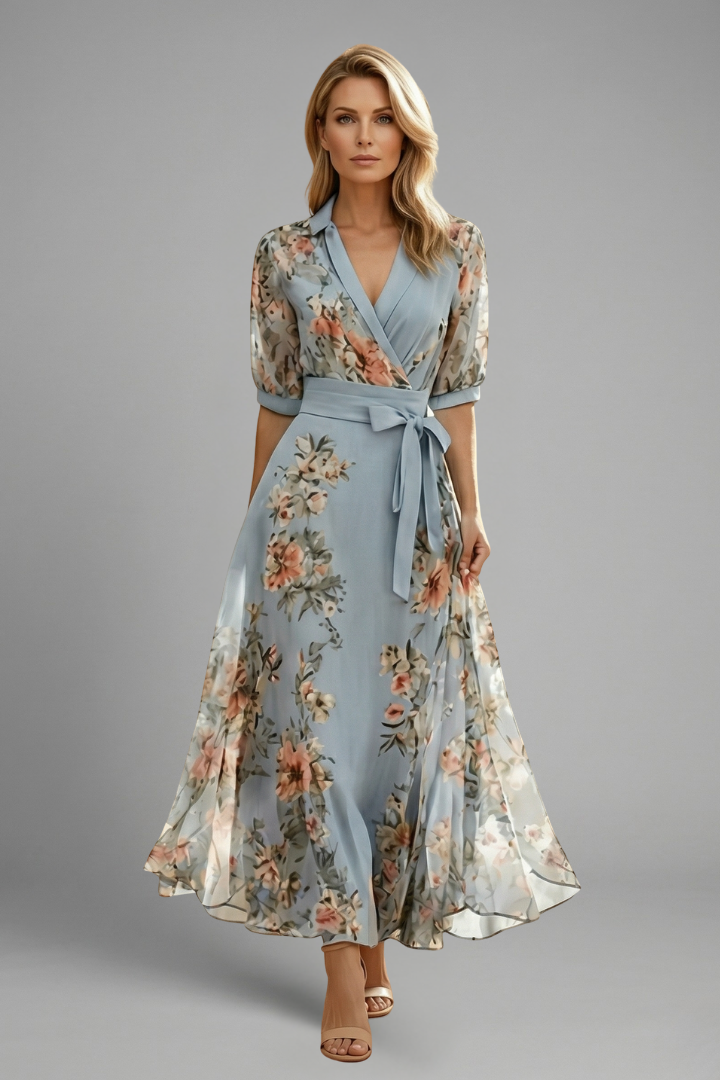 Women's Floral Midi Dress – V-Neck Garden Dress
