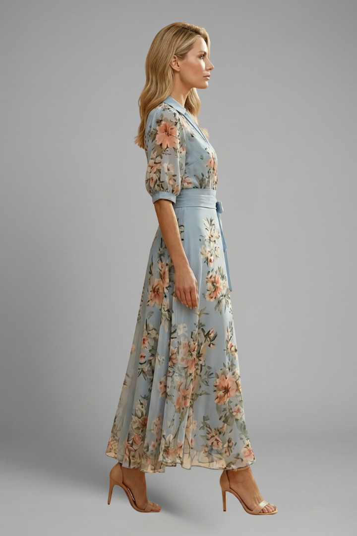 Women's Floral Midi Dress – V-Neck Garden Dress