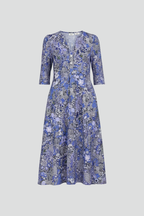 Women's Printed Midi Dress – Relaxed Fit V-Neck Dress