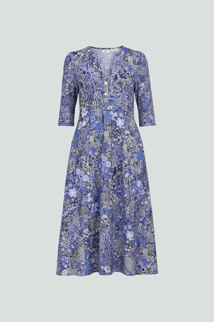 Women's Printed Midi Dress – Relaxed Fit V-Neck Dress
