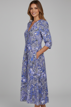 Women's Printed Midi Dress – Relaxed Fit V-Neck Dress