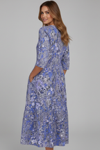 Women's Printed Midi Dress – Relaxed Fit V-Neck Dress