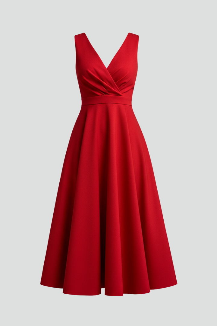 Women's Sleeveless Midi Dress – V-Neck Fit & Flare Dress
