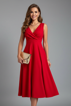Women's Sleeveless Midi Dress – V-Neck Fit & Flare Dress