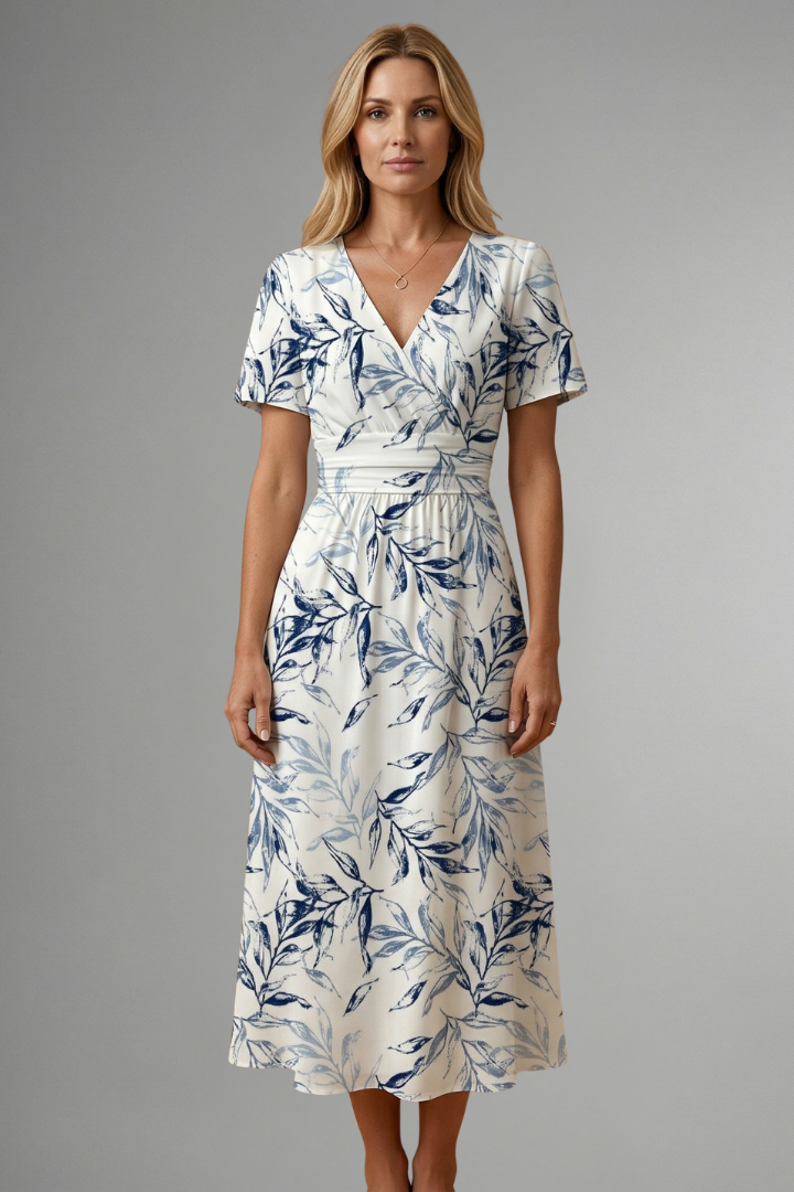 Women's Floral Midi Dress – V-Neck Garden Dress