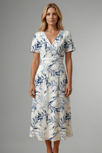 Women's Floral Midi Dress – V-Neck Garden Dress