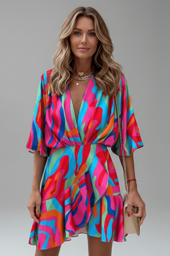 Women's Batwing Sleeve Mini Dress – Waist Tie Dress
