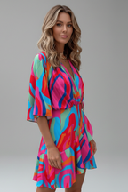 Women's Batwing Sleeve Mini Dress – Waist Tie Dress