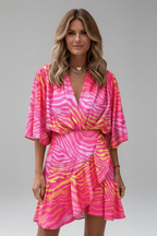 Women's Batwing Sleeve Mini Dress – Waist Tie Dress