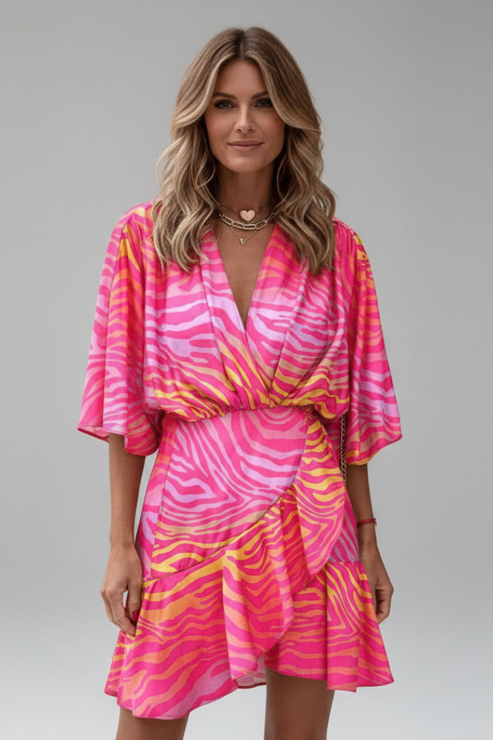 Women's Batwing Sleeve Mini Dress – Waist Tie Dress