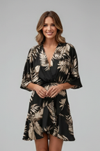 Women's Batwing Sleeve Mini Dress – Waist Tie Dress