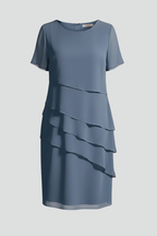 Women's Layered Knee-Length Dress – Short Sleeve Casual Dress