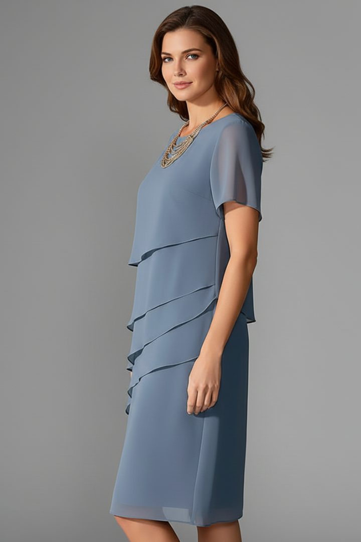 Women's Layered Knee-Length Dress – Short Sleeve Casual Dress