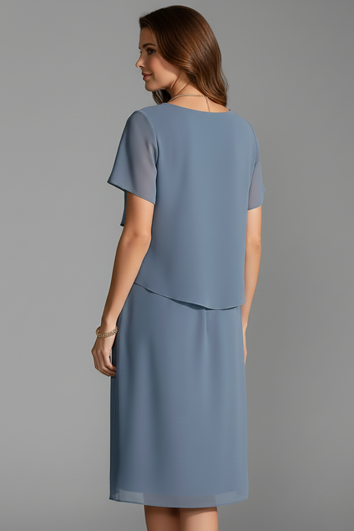 Women's Layered Knee-Length Dress – Short Sleeve Casual Dress