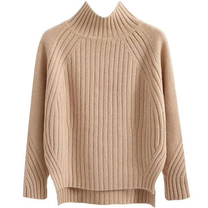 Women's Ribbed High Neck Sweater – Fitted Winter Knit Sweater