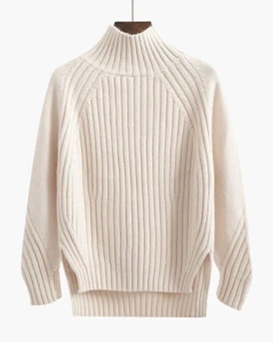 Women's Ribbed High Neck Sweater – Fitted Winter Knit Sweater