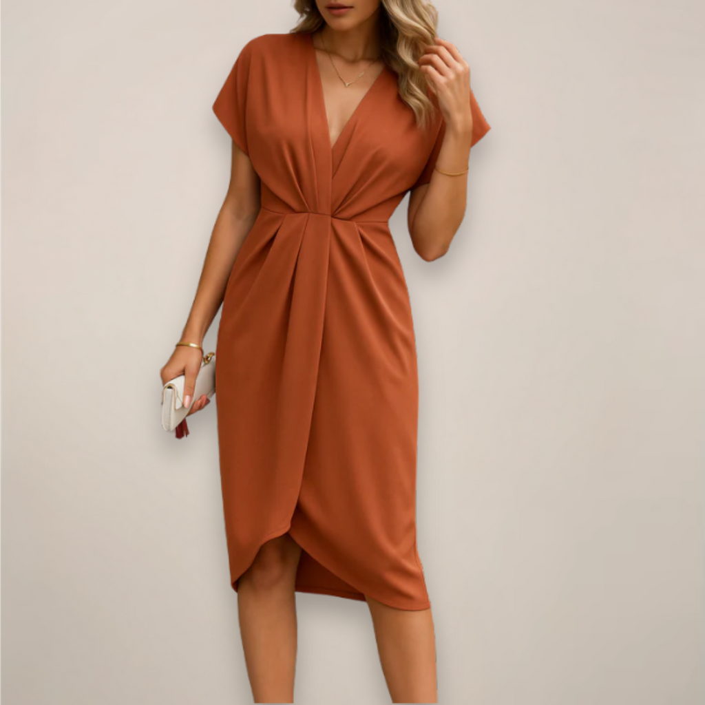Women's Wedding Guest Wrap Midi Dress – V-Neck Flowy Occasion Dress