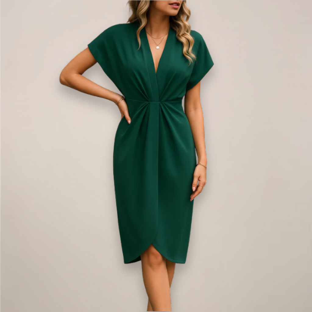 Women's Wedding Guest Wrap Midi Dress – V-Neck Flowy Occasion Dress