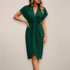 Women's Wedding Guest Wrap Midi Dress – V-Neck Flowy Occasion Dress