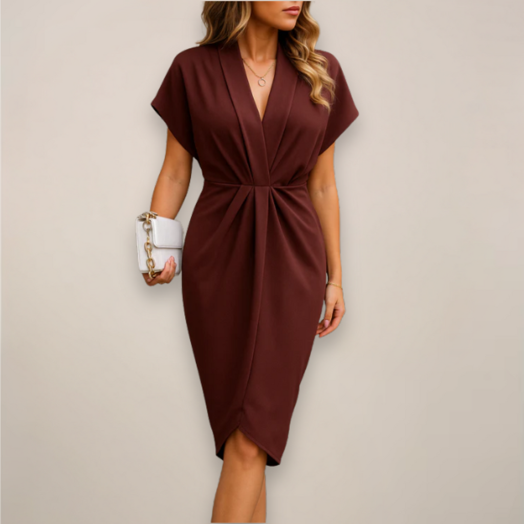 Women's Wedding Guest Wrap Midi Dress – V-Neck Flowy Occasion Dress