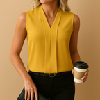 Women's Sleeveless Blouse with Split Neckline and Loose Fit