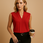 Women's Sleeveless Blouse with Split Neckline and Loose Fit