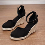 Women's Wedge Sandals with Buckle Ankle Strap and Cushioned Footbed